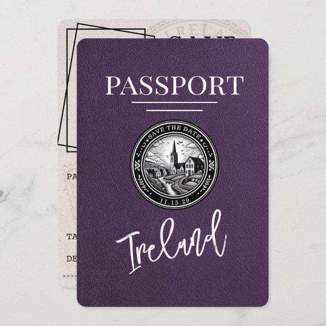 Reserva La Fecha Violet Purple Ireland Passport Ahorra La Fecha (Anverso / Reverso)