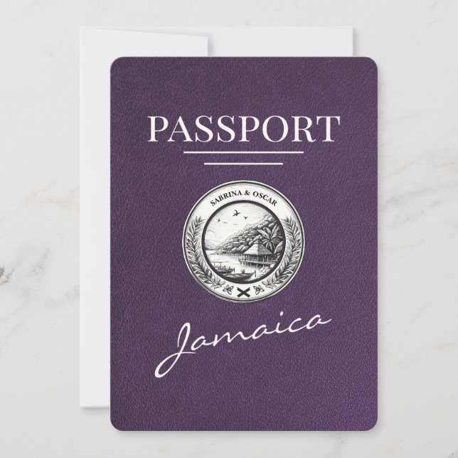Reserva La Fecha Violet Purple Jamaica Passport Salva la fecha (Anverso)