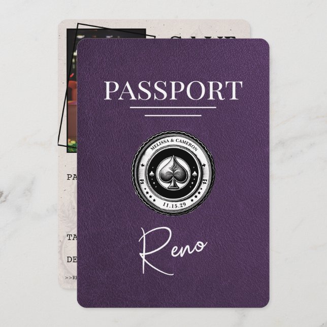 Reserva La Fecha Violet Purple Reno Passport Guardar la fecha (Anverso / Reverso)
