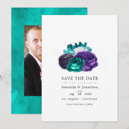 Reserva La Fecha Violet y Turquesa Floral Fotografía de Boda Guarda
