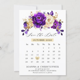 Reserva La Fecha Violeta dorado púrpura real calendario Guarde la f