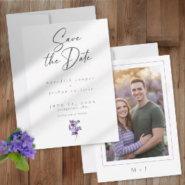 Reserva La Fecha Violets Watercolor Minimal Elegant Wedding Photo
