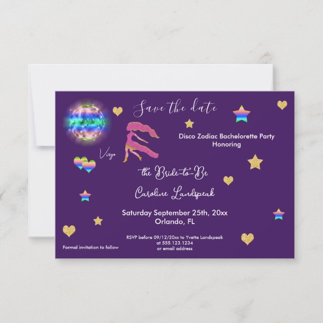 Reserva La Fecha Virgo Sign & Disco Ball Despedida de Soltera (Anverso)