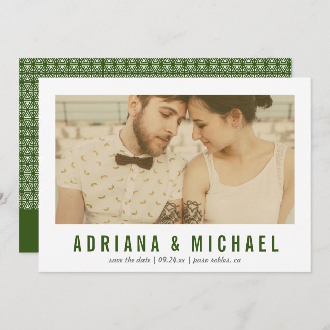 Reserva La Fecha Visión de época Foto de patrón moderno | Green (Anverso / Reverso)