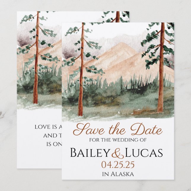 Reserva La Fecha Vista de montaña Guardar la fecha (Anverso / Reverso)