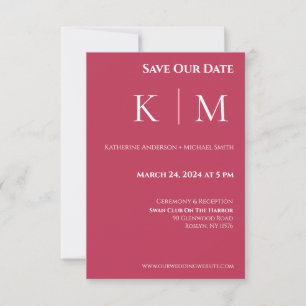 Reserva La Fecha Viva Magenta y Boda Monograma Blanco-