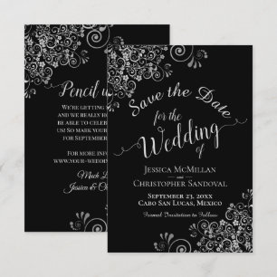 Reserva La Fecha Volantes Elegantes de Gris Plateado en Boda Glam N
