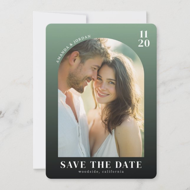 Reserva La Fecha Warm Green Romantic Photo (Anverso)