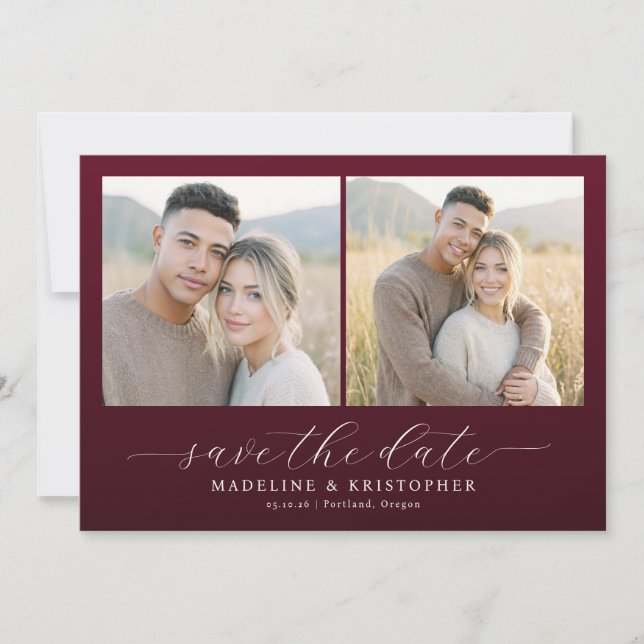 Reserva La Fecha Warm Maroon Elegant Photo Collage (Anverso)