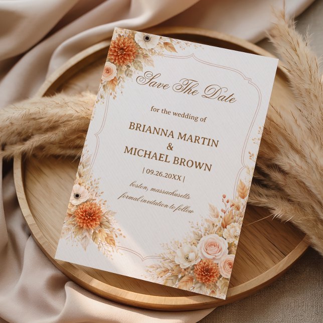 Reserva La Fecha Warm Neutral Floral Announcement (Subido por el creador)