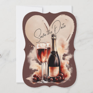 Reserva La Fecha Warm Red and Tan Watercolor Champagne Bottle