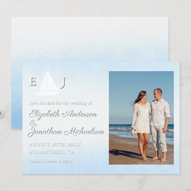 Reserva La Fecha Water Meets Sky Watercolor Wedding (Anverso / Reverso)