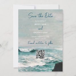 Reserva La Fecha Watercolor Beach Ocean Monograma Boda QR Code
