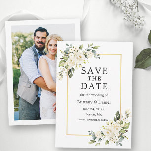 Reserva La Fecha Watercolor Blanco Floral Greenerenery Gold Photo