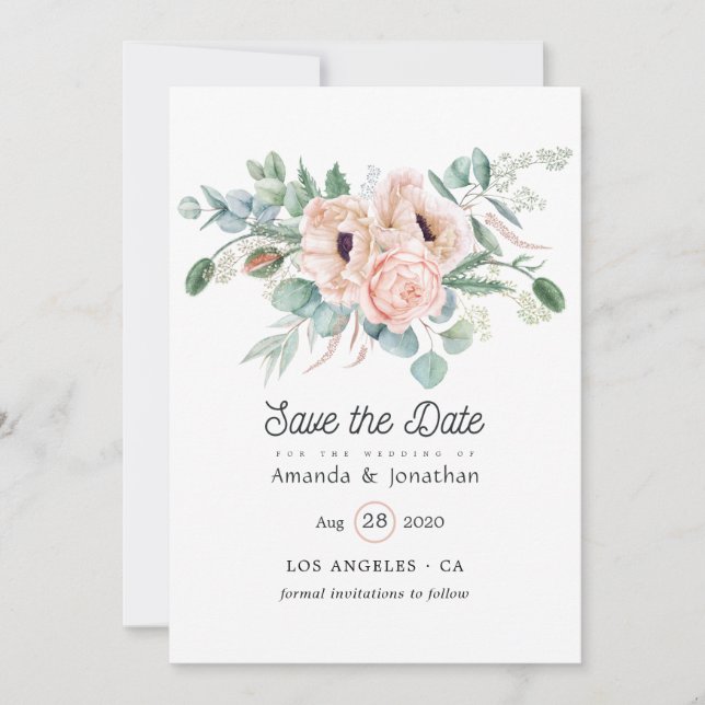 Reserva La Fecha Watercolor Boho Eucalyptus Poppy Boda (Anverso)