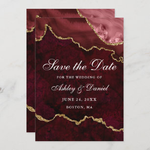Reserva La Fecha Watercolor Burgundy Gold Marble Agode Geode