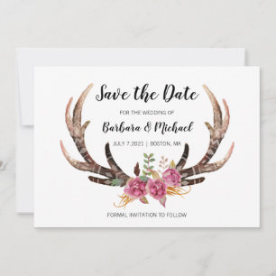 Reserva La Fecha Watercolor Deer Antlers Bohemian Country Wedding
