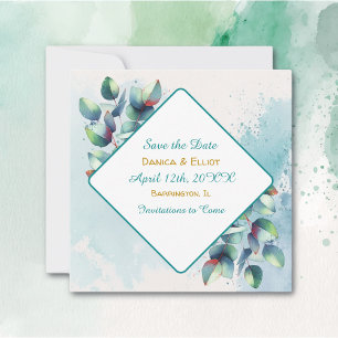 Reserva La Fecha Watercolor Eucalyptus Boda de la vegetación botáni