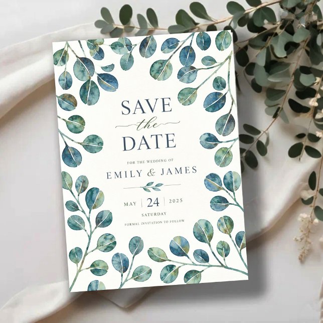 Reserva La Fecha Watercolor Eucalyptus Elegant Greenery Botanical (Subido por el creador)