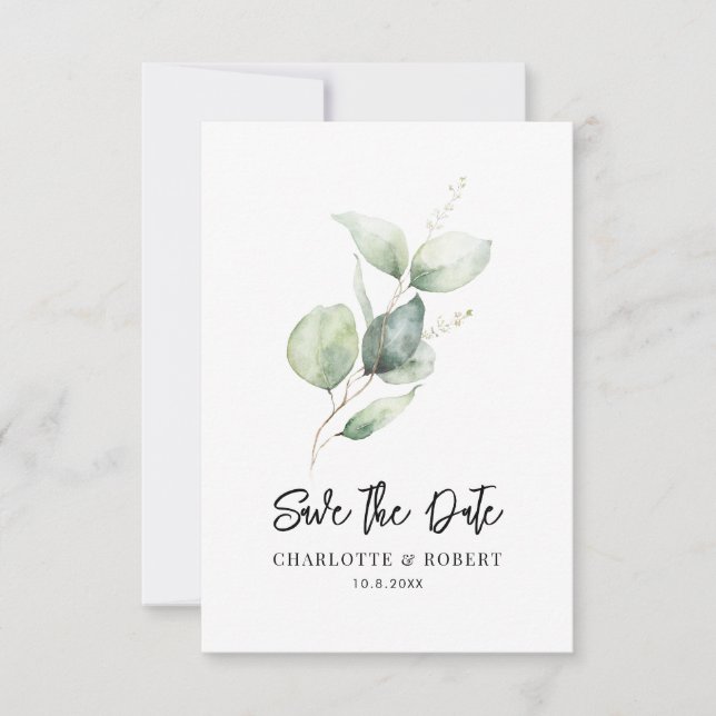 Reserva La Fecha Watercolor Eucalyptus Wedding Save the Date (Anverso)