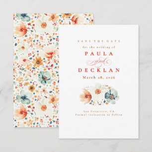 Reserva La Fecha Watercolor Flor silvestre Boho Earthy Save the Dat