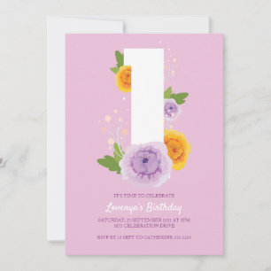 Reserva La Fecha Watercolor Floral Bonitos niños primer Fiesta de c