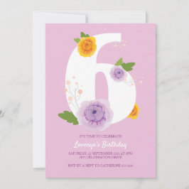 Reserva La Fecha Watercolor Floral Cute 6º cumpleaños