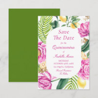 Watercolor Floral Pink Peonies Tulips Quinceañera