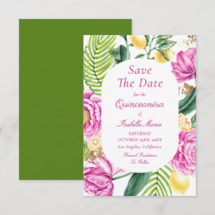 Reserva La Fecha Watercolor Floral Pink Peonies Tulips Quinceañera
