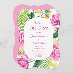 Reserva La Fecha Watercolor Floral Pink Peonies Tulips Quinceañera