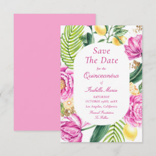 Reserva La Fecha Watercolor Floral Pink Peonies Tulips Quinceañera