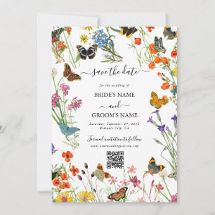 Reserva La Fecha Watercolor Flores silvestres mariposas Boda floral
