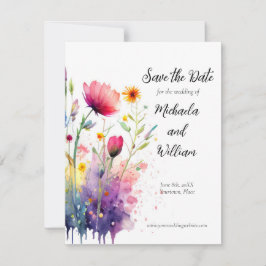 Reserva La Fecha Watercolor Flores silvestres Wedding Save the Date