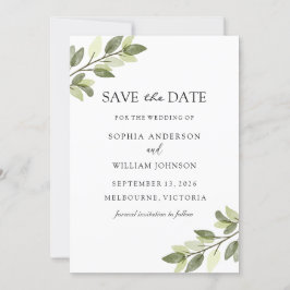 Reserva La Fecha Watercolor Green Leaf Elegant Wedding