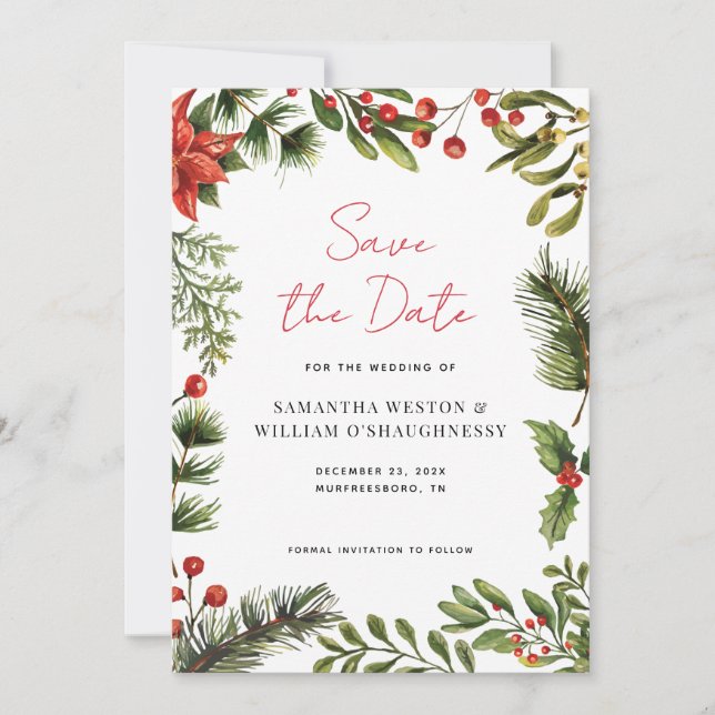 Reserva La Fecha Watercolor Greenery Holiday Wedding (Anverso)