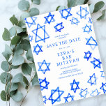 Reserva La Fecha Watercolor Guay Estrella Azul de David Bar Bat Mit<br><div class="desc">Perfecta tarjeta para anunciar la próxima fecha de un murciélago mitzvah, bar mitzvah u otra celebración judía! Hand hizo arte acuarela por ti en la parte delantera y trasera. ¡TODO PERSONALIZABLE! Haga clic en "Personalizar" para editar el texto. Haga clic en "editar usando la herramienta de diseño" para ajustar las...</div>