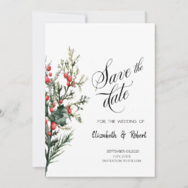 Reserva La Fecha Watercolor Holly Berry Green Save The Date