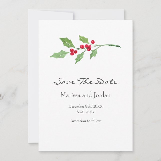 Reserva La Fecha Watercolor Holly Sprig (Anverso)