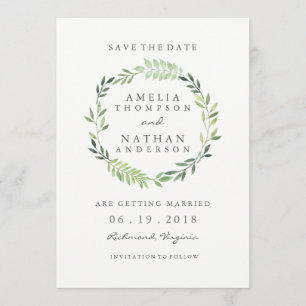 Reserva La Fecha Watercolor Leaf Verde Wreath Wedding Save The Date