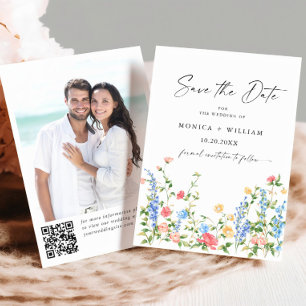 Reserva La Fecha Watercolor Meadow Boda de flores silvestres bohemi