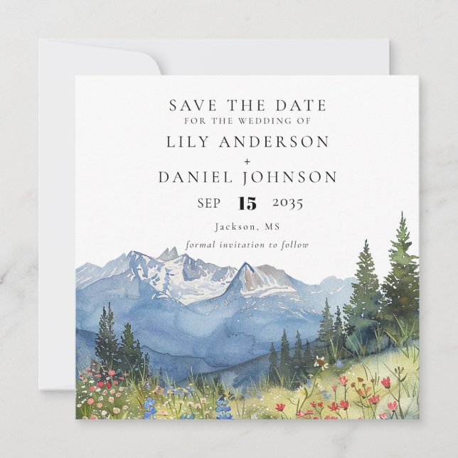 Reserva La Fecha Watercolor Mountain Wildflower Floral Wedding (Anverso)