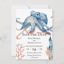 Reserva La Fecha Watercolor Octopus Sea Life Beach Wedding