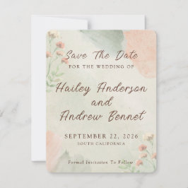 Reserva La Fecha Watercolor Peach & Green Minimal Wedding