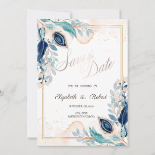 Reserva La Fecha Watercolor Peacock Floral Save The Date