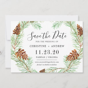 Reserva La Fecha Watercolor Pinecone Elegant Simple Winter