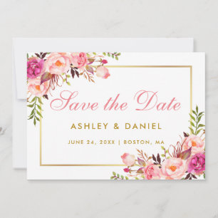 Reserva La Fecha Watercolor Pink Rubor Floral Gold Save The Date