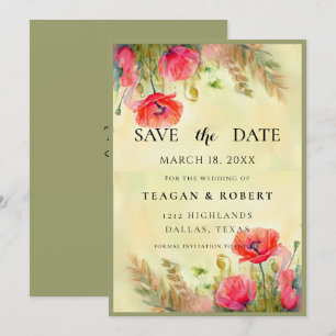Reserva La Fecha Watercolor Poppies Boda Primaria