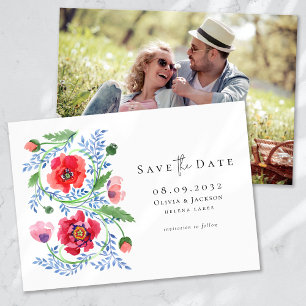 Reserva La Fecha Watercolor Poppy Wildflowers Script Boda