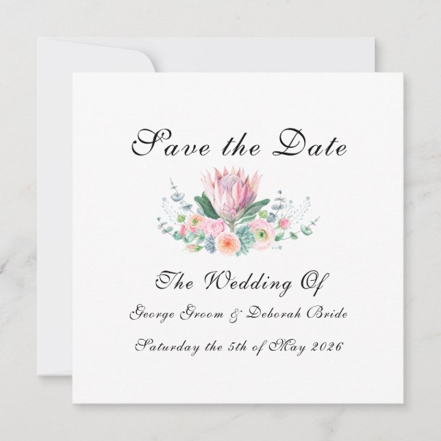 Reserva La Fecha Watercolor Protea Save The Date Card (Anverso)