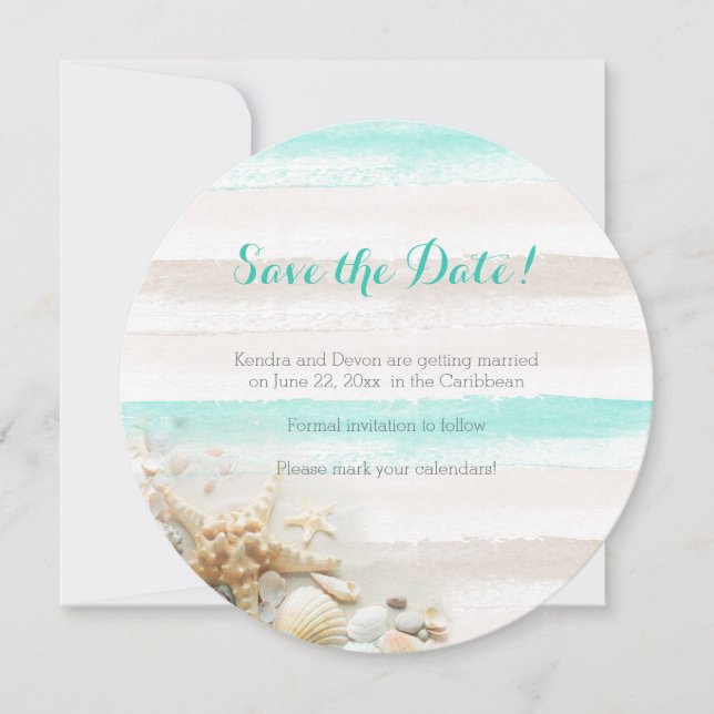 Reserva La Fecha Watercolor Stripes Beach Theme Save the Date (Anverso)